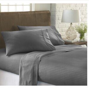 4-Piece Gray Striped Microfiber California King Sheet Set